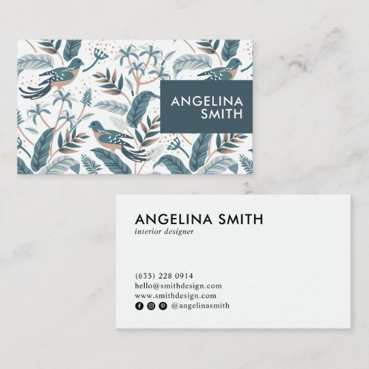 パステル鳥の熱帯花のパターンのミニマリスト 名刺 (正面/裏面)