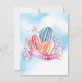 パステル3Dイースターエッグとバニーラビット招待状