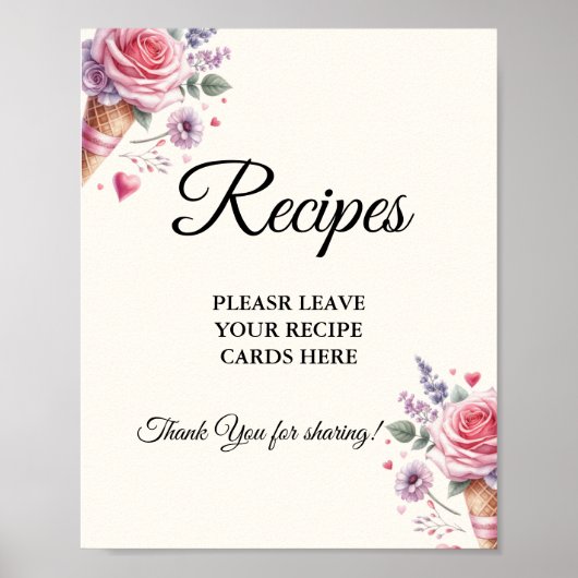 パステル アイスクリーム レシピを残して ブライダルシャワー ポスター (正面)