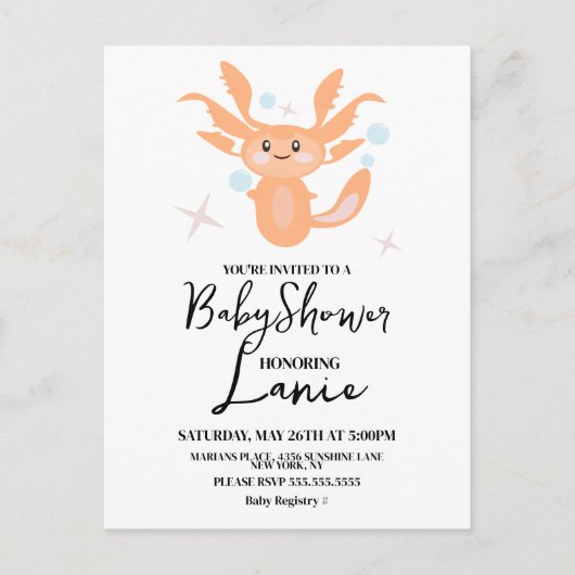 パステル アクソロトル 海の生き物 ベビーシャワー ポストカード (正面)