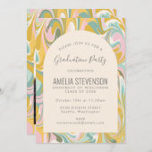 パステル アブストラクト マーブル フォト 卒業パーティー 招待状 (正面/裏面)