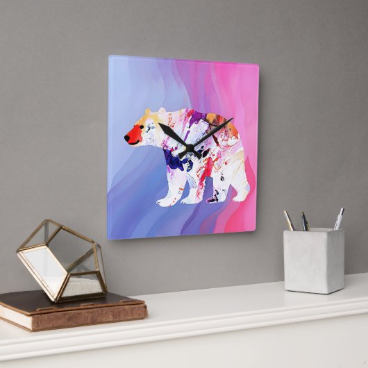 パステル アークティック エクスプローラー 水彩 スクエア壁時計 (オフィス)