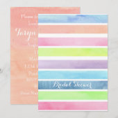 パステル ウォーターカラー ストライプ ブライダル シャワー カスタム 招待状 (正面/裏面)