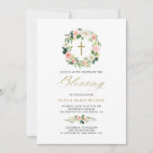 パステル ウォーターカラー フラワーズ リング 赤ちゃんの祝福 招待状 (正面)