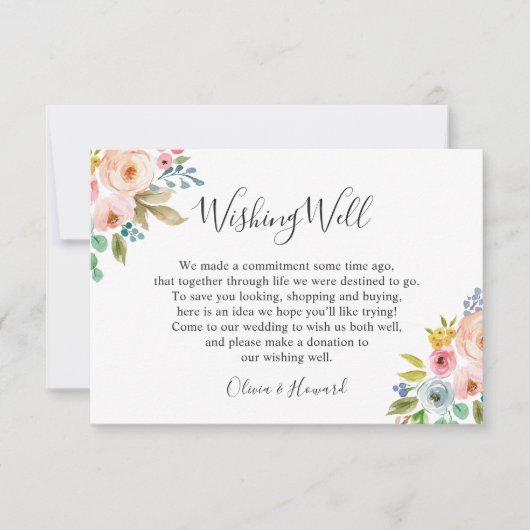 パステル ウォーターカラー フラワー ウェディング ウィッシング ウェル 招待状 (正面)