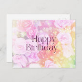 パステル ウォーターカラー ローズ お誕生日おめでとう ポストカード (正面/裏面)