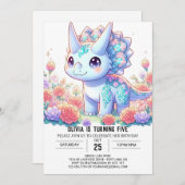 パステル カスタム恐竜 デジタル誕生日 招待状 (正面/裏面)