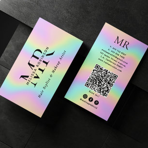 パステル カラフル ホログラフィック モノグラムとQRコード 名刺