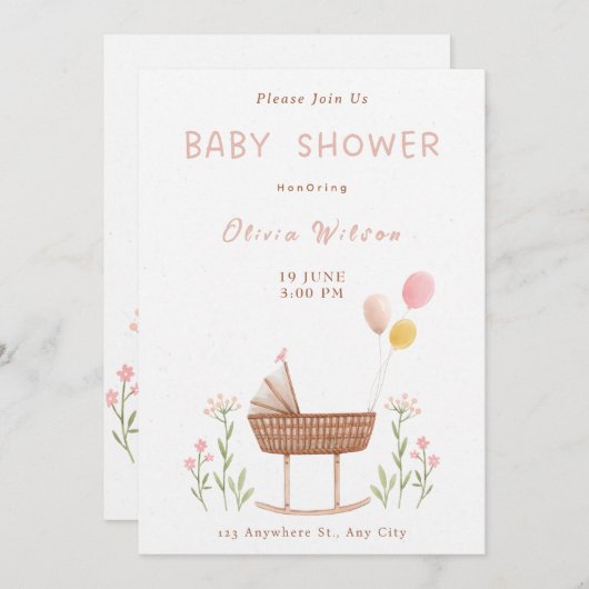 パステル カラフル 水彩画風 イラスト 招待状 (正面/裏面)