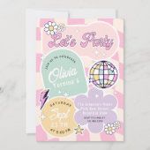 パステル カラーの グルービー レトロ パーティー 誕生日 招待状 (正面)