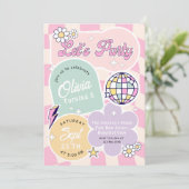 パステル カラーの グルービー レトロ パーティー 誕生日 招待状 (スタンド正面)