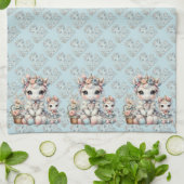 パステル カワイイ ユニコーン マザー ドーター デュオ ブルー キッチンタオル (折り畳み)