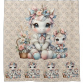 パステル キゃわいい ユニコーン マザー ドーター デュオ ベージュ シャワーカーテン (正面)