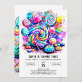 パステル キャンディーランド 誕生日 招待状 (正面/裏面)