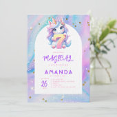パステル キュート ユニコーン ガール 7歳の誕生日 招待状 (スタンド正面)