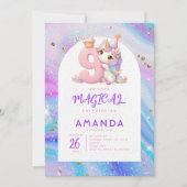 パステル キュート ユニコーン ガール 9歳 誕生日 招待状 (正面)