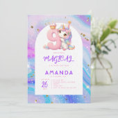 パステル キュート ユニコーン ガール 9歳 誕生日 招待状 (スタンド正面)