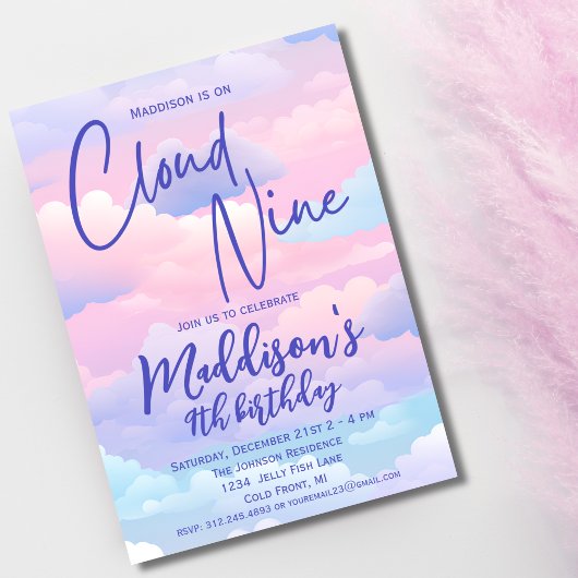 パステル クラウド9 ガールズ 9歳の誕生日 招待状