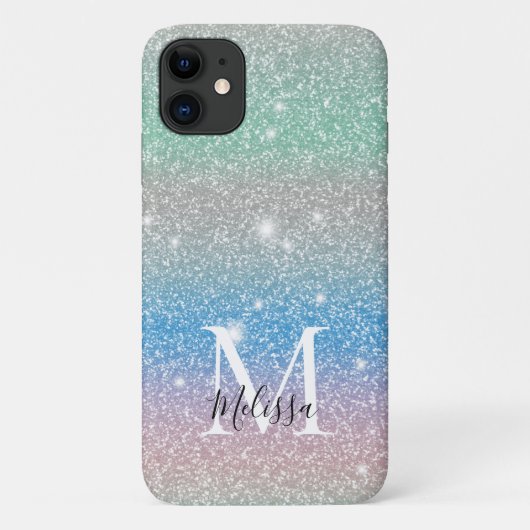 パステル グラデーション グリッター スパークル モノグラム 名前 Case-Mate iPhoneケース (裏面)