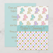 パステル グリッター ユニコーン ポルカドット パーティー 招待状 (正面/裏面)