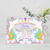 パステル グリッター ユニコーン 女の子の誕生日 招待状 (スタンド正面)