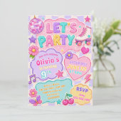 パステル グリッター レトロ パーティー 誕生日 招待状 (スタンド正面)
