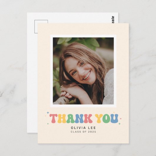 パステル グルーヴィー レトロ 卒業おめでとう ありがとう ポストカード (正面/裏面)