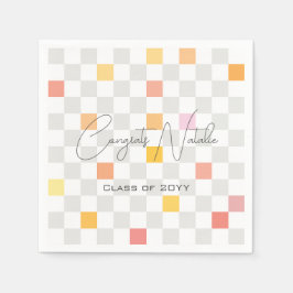 パステル&グレーチェック美的卒業パーティー スタンダードカクテルナプキン
