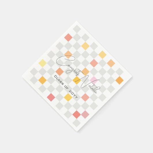 パステル&グレーチェック美的卒業パーティー スタンダードカクテルナプキン (角)