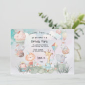 パステル サファリ 動物のカスタマイズ 誕生日パーティー 招待状 (スタンド正面)