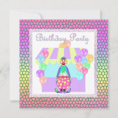 パステル サーカス ピエロ 誕生日パーティー 招待状 (正面)