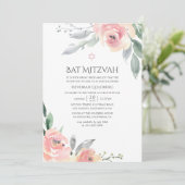 パステル・サーモンピンクの花柄 バト・ミツバーの記念グッズ 招待状 (スタンド正面)