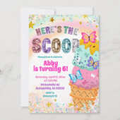 パステル シークインズ ガール アイスクリーム 誕生日 招待状 (正面)