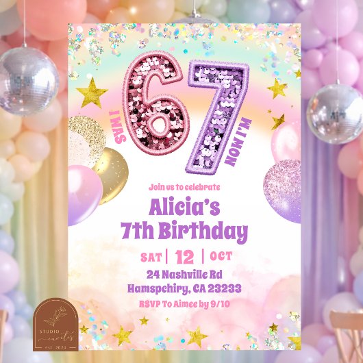パステル シーケン スパンコール 67 女の子 誕生日 招待状