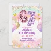 パステル シーケン スパンコール 67 女の子 誕生日 招待状 (正面)