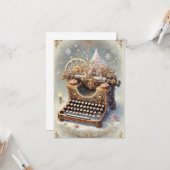 パステル スチームパンク クリスマス カード アンティーク タイプライター (正面/裏面インサイチュ)