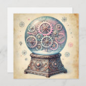 パステル スチームパンク クリスマス スノー グローブ グリーティング (正面/裏面)