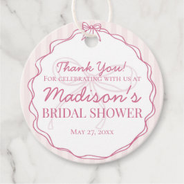 パステル ストライプ ウェディング シャワー ピンク コケッテ ボウ フェイバータグ