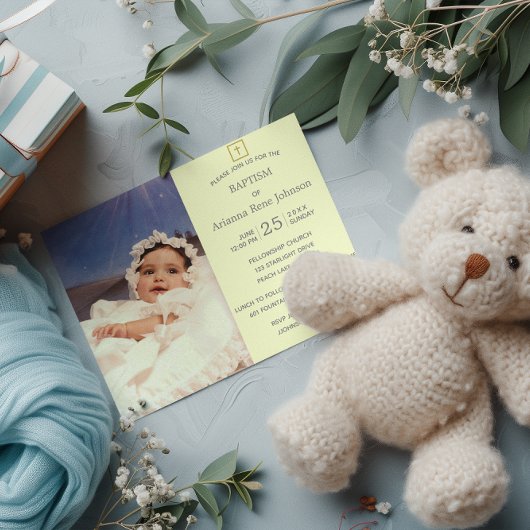 パステル ストライプ クリーム フォト 洗礼 誕生記念 招待状