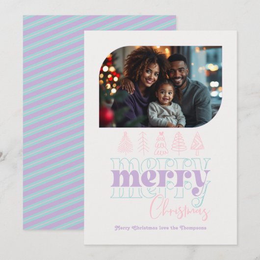 パステル スノーグローブ モダン ドゥードル クリスマス フォト (正面/裏面)