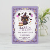 パステル スプーキー かわいい 魔女 猫 魔法使い 1歳 誕生日 写真 招待状 (スタンド正面)