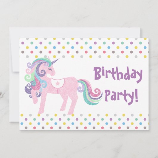 パステル スポット アクア ピンク 誕生日パーティー 招待状 (正面)