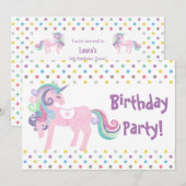 パステル スポット アクア ピンク 誕生日パーティー 招待状 (正面/裏面)