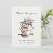 パステル ソフト レッド ブルー スタック カップ フラワリー ティーパーティー サンキューカード (スタンド正面)