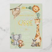 パステル トロピカル ワイルド ワン ジャングル サファリ アニマルズ 箔招待状 (正面)