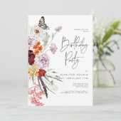 パステル＆バーガンディーブルームズ モダン フラワーバースデー 招待状 (スタンド正面)