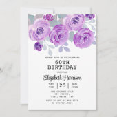 パステル パープル ローズ フローラル グリーン 60歳の誕生日 招待状 (正面)