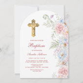 パステル ピオニー アーチ 洗礼 招待状 (正面)