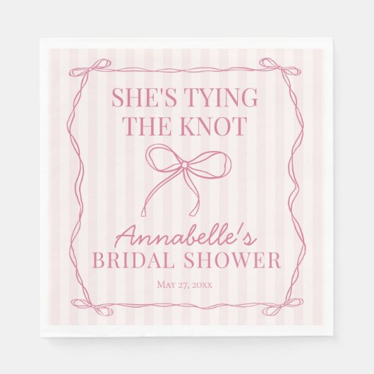 パステル ピンクのこてこてリボン ウェディング シャワー デザート スタンダードランチョンナプキン (正面)