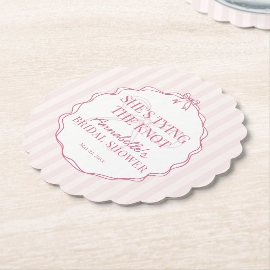 パステル ピンクのこぼれんばかりの弓の結婚前のお茶会 ペーパーコースター (アングル)